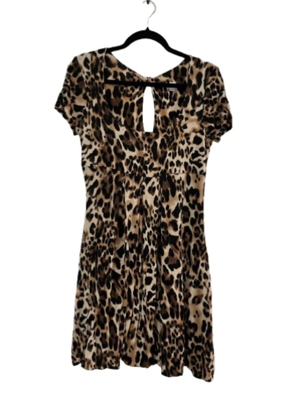 Cache Leopard Print Mini Dress Sz M Blouson Botton Scoop Neck Open Back Lined